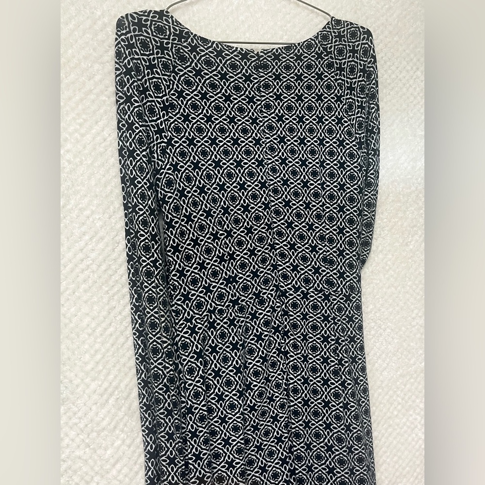 LOFT Womens Dress Side Ruched Long Sleeves White and Black Pattern Small - Picture 9 of 13